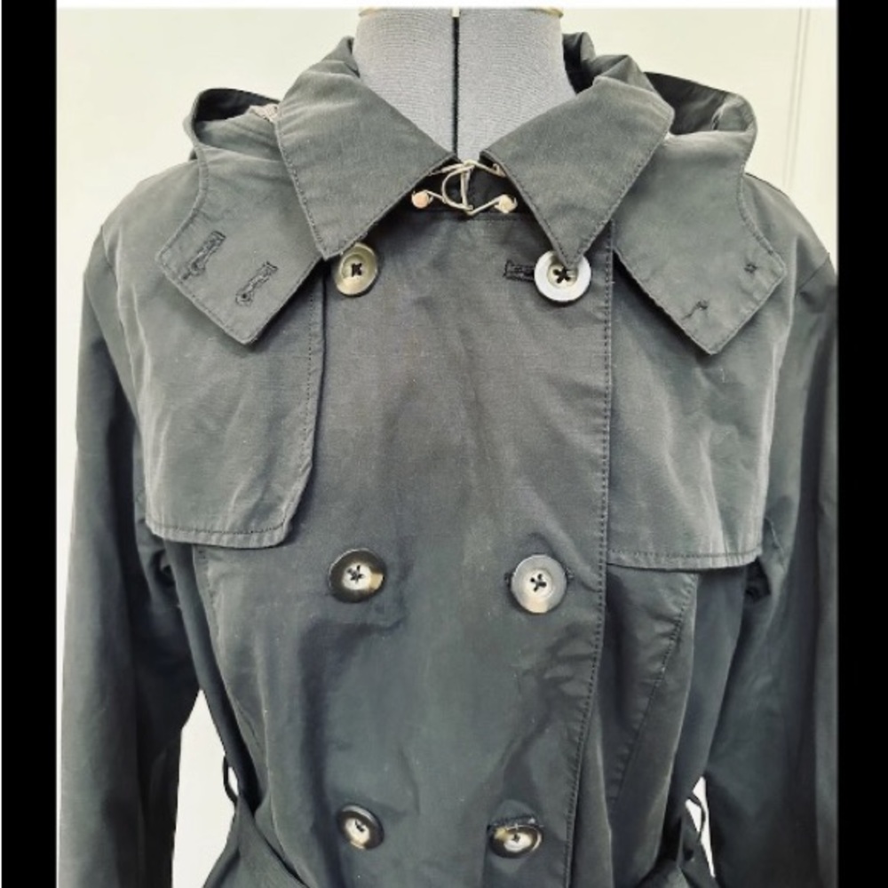 CLASSIC Y2K 90s A NEW DAY LADIES TRENCH STYLE COAT HOODED BELTED L LARGE - Picture 3 of 9